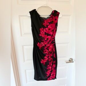 Vintage Lauren Ralph Lauren Ruched Midi Red Floral Black dress